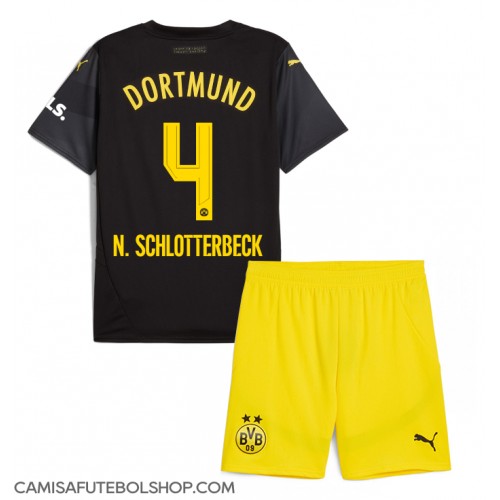 Camisa de time de futebol Borussia Dortmund Nico Schlotterbeck #4 Replicas 2º Equipamento Infantil 2024-25 Manga Curta (+ Calças curtas)